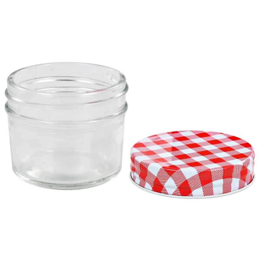 48 pcs Pots à confiture Couvercles blanc et rouge Verre 110 ml - 4