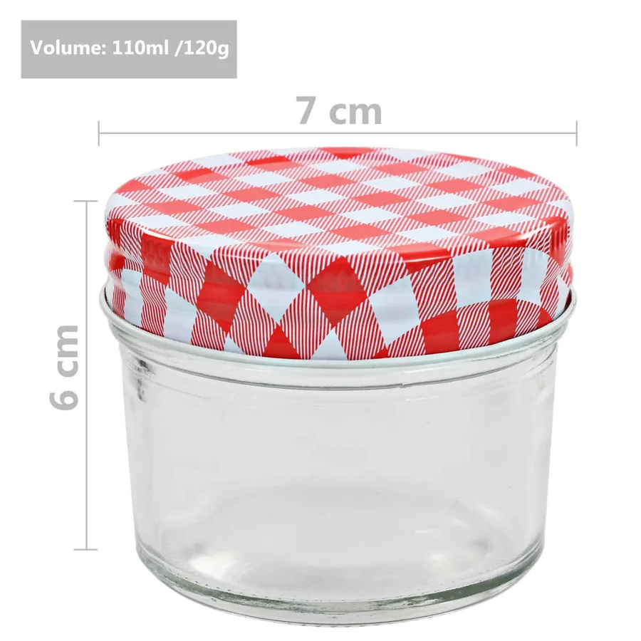 48 pcs Pots à confiture Couvercles blanc et rouge Verre 110 ml - 6