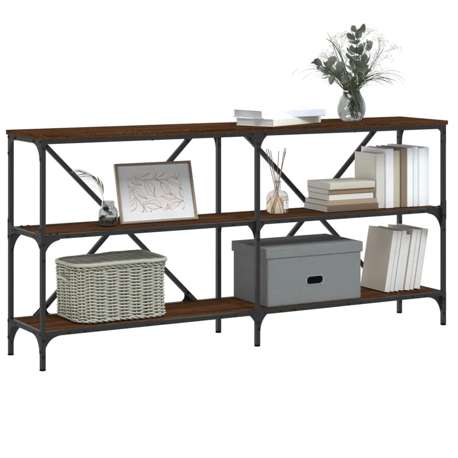 Table console chêne marron 160x30x75cm bois d'ingénierie et fer - 3
