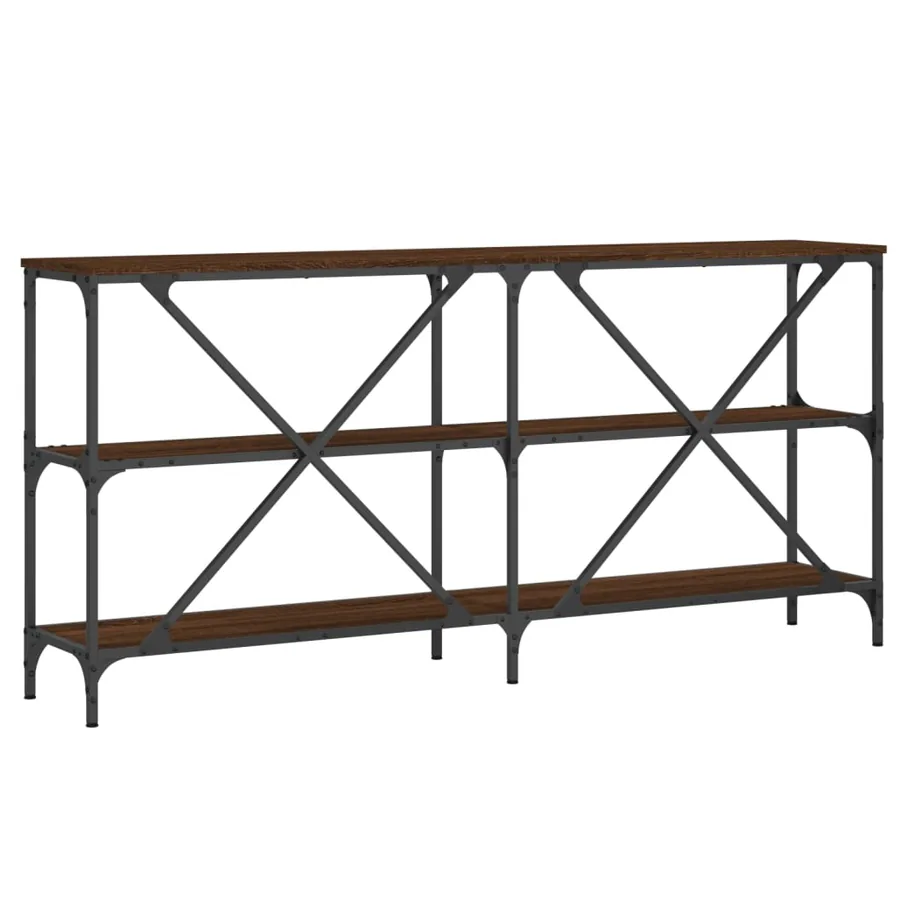 Table console chêne marron 160x30x75cm bois d'ingénierie et fer - 6