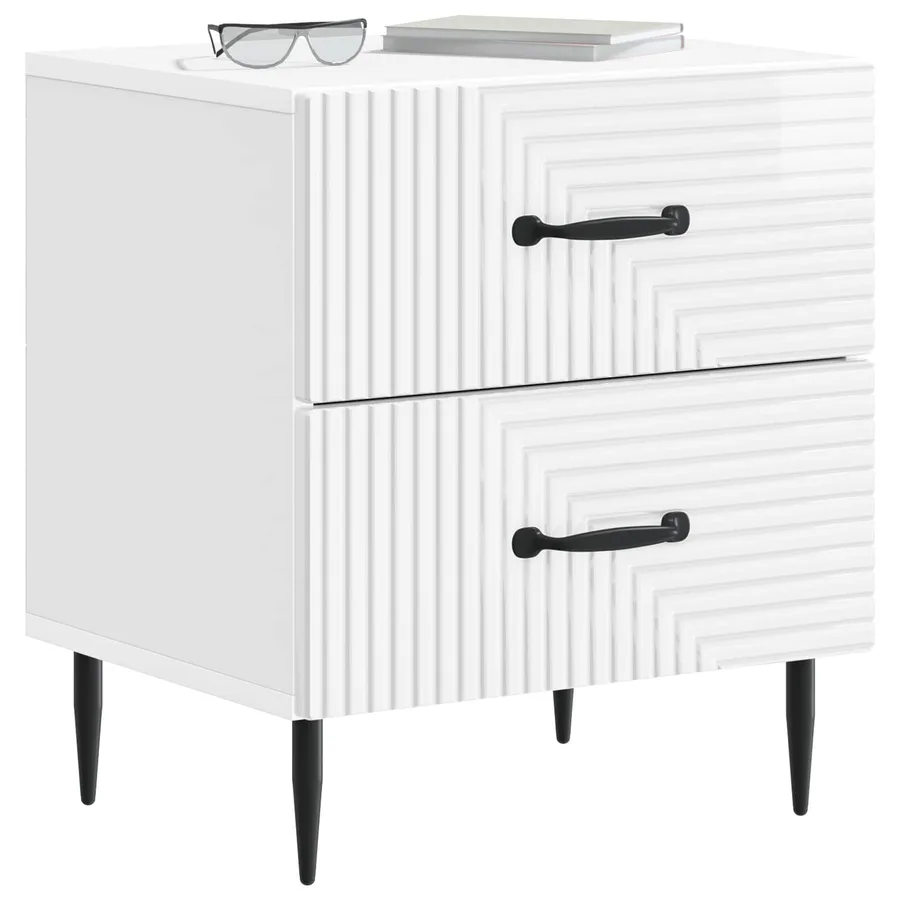 Cabinet de chevet Blanc brillant 43 x 34,5 x 47,5 cm - 3