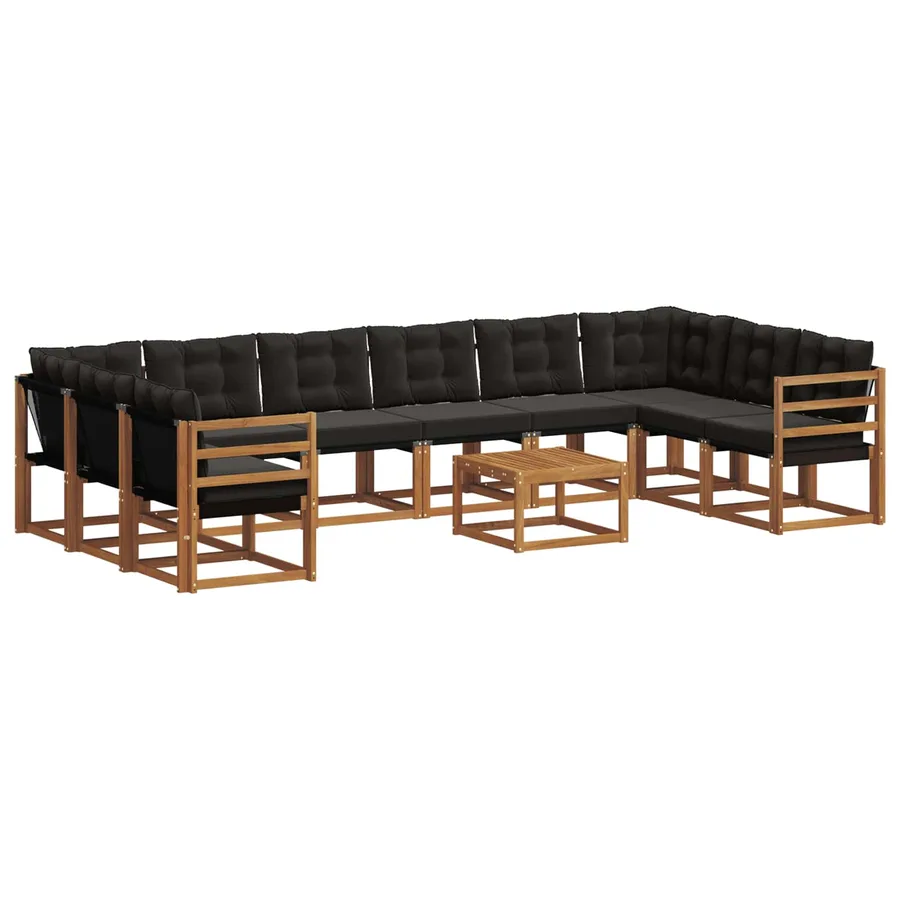 Ensemble de canapés d'extérieur 11 pcs Naturel et Noir - 2