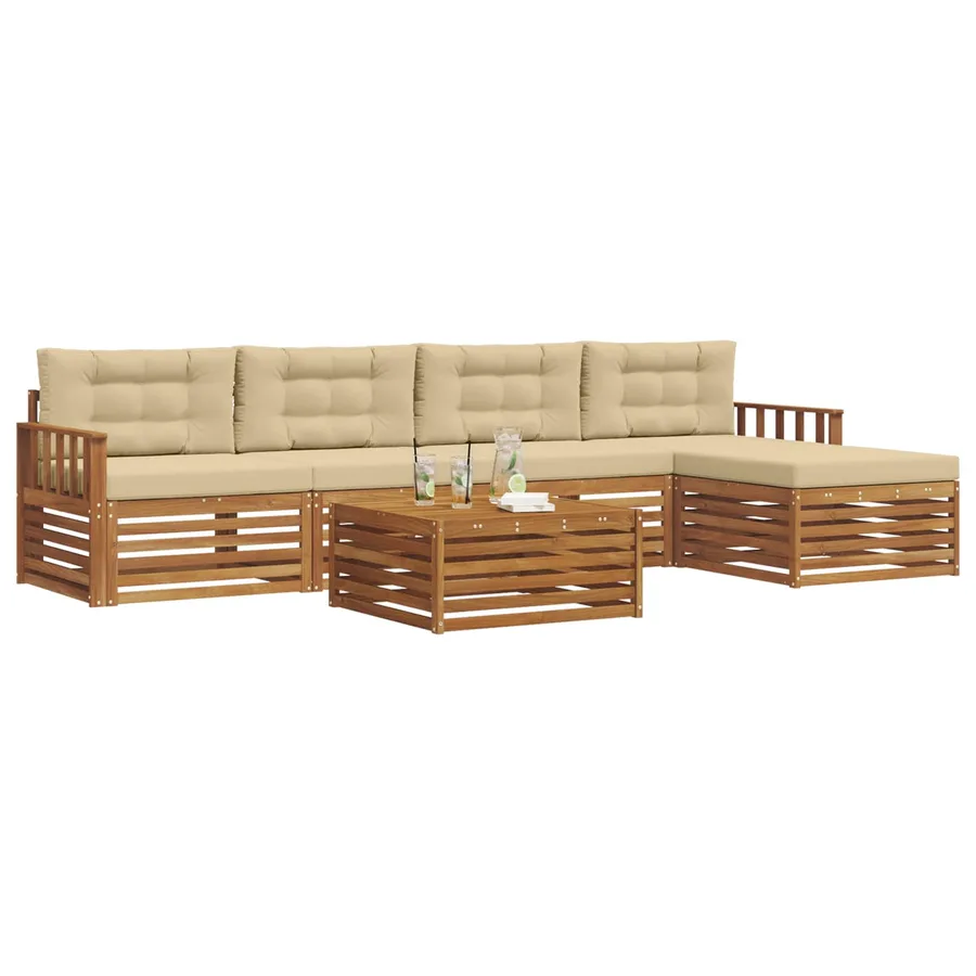 Ensemble de canapés d'extérieur 6 pcs Naturel et Beige - 3