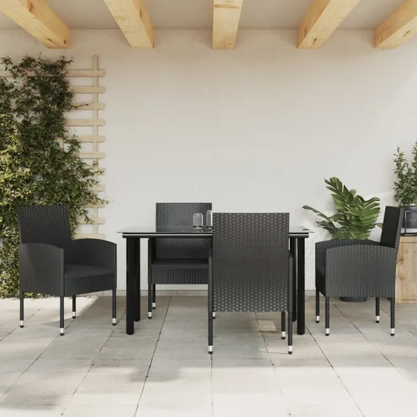 Ensemble à manger de jardin 5 pcs noir résine tressée et acier