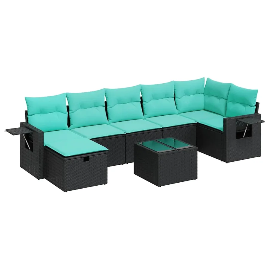 Salon de jardin 8 pcs avec coussins noir résine tressée - 2