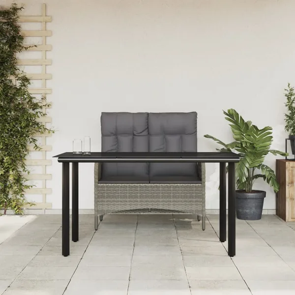 Ensemble à manger jardin et coussins 2 pcs gris rotin
