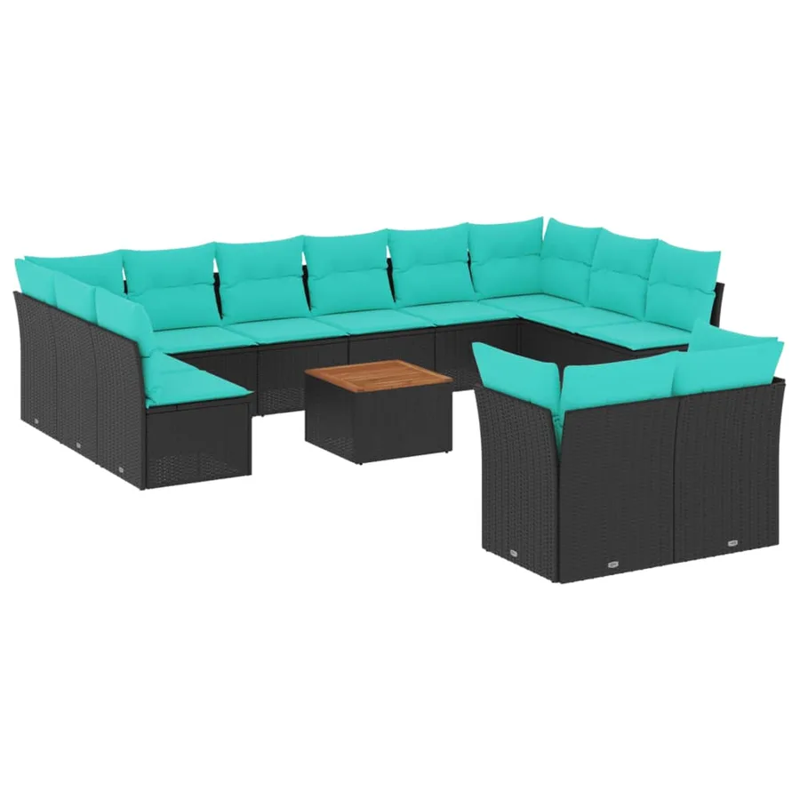 Salon de jardin avec coussins 13 pcs noir résine tressée - 2