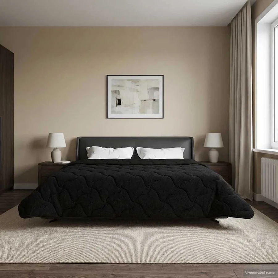 Duvet d'hiver Noir 200 x 220 cm Microfibre et polaire Teddy - 4