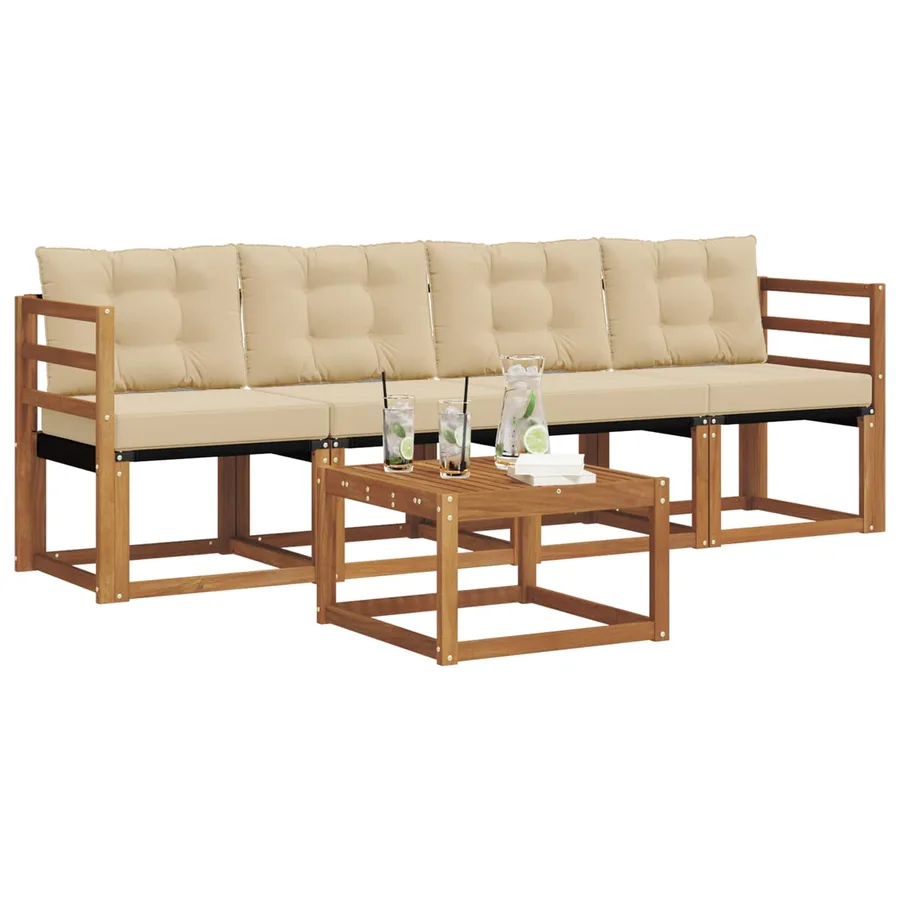 Ensemble de canapés d'extérieur 5 pcs Naturel et Beige - 3