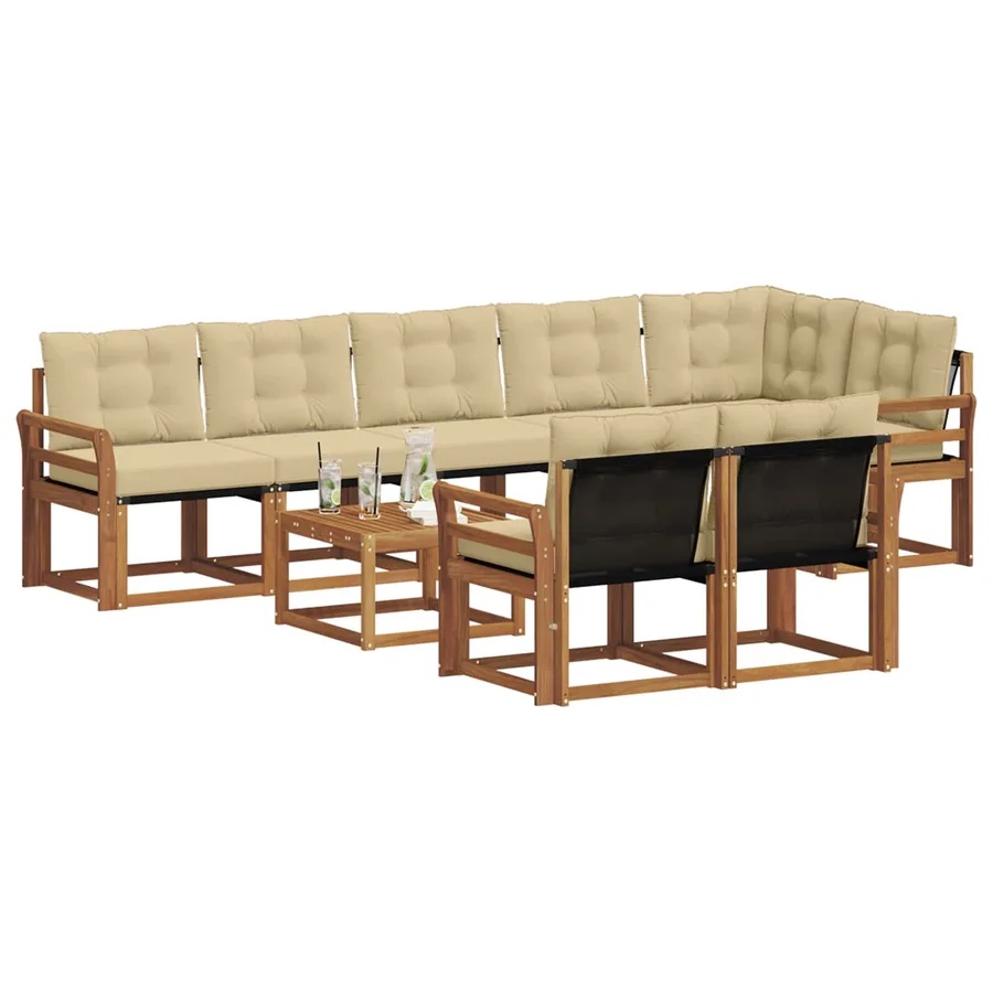 Ensemble de canapés d'extérieur 9 pcs Naturel et Beige - 3