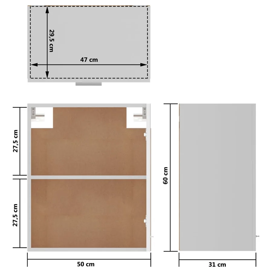 Armoire suspendue "Lyon" Blanc brillant 50 x 31 x 60 cm Bois d'ingénierie - 10