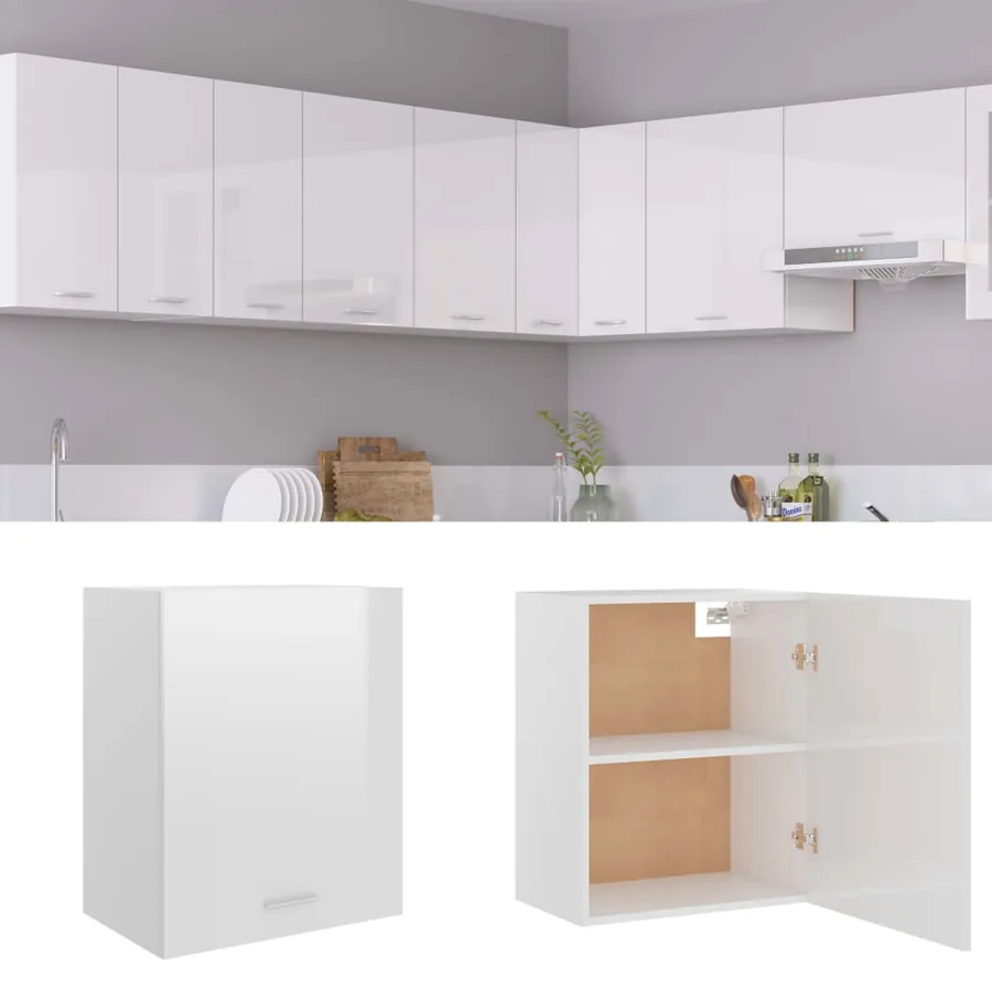 Armoire suspendue "Lyon" Blanc brillant 50 x 31 x 60 cm Bois d'ingénierie - 2
