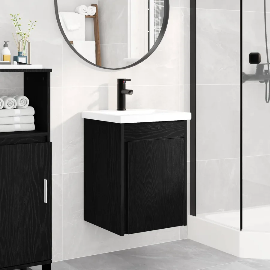 Meuble de salle de bain avec robinet Chêne noir