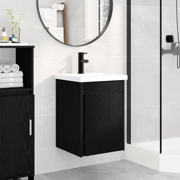 Meuble de salle de bain avec robinet Chêne noir