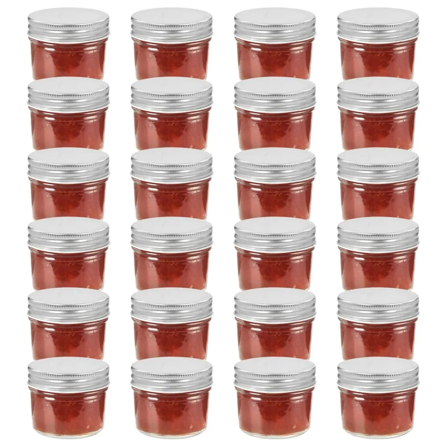 24 pcs Pots à confiture avec couvercles argentés Verre 110 ml