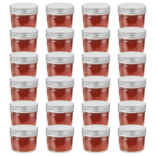 24 pcs Pots à confiture avec couvercles argentés Verre 110 ml