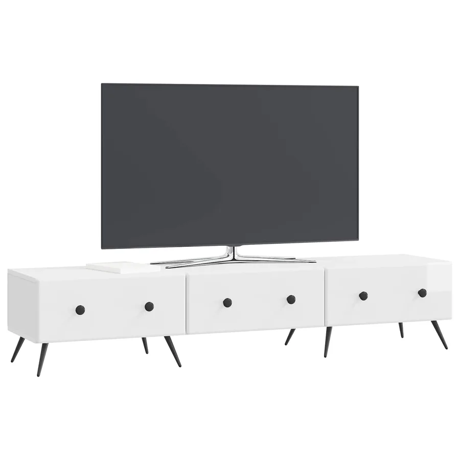 Meuble TV Blanc brillant 147 x 34,5 x 30 cm Bois d'ingénierie - 3