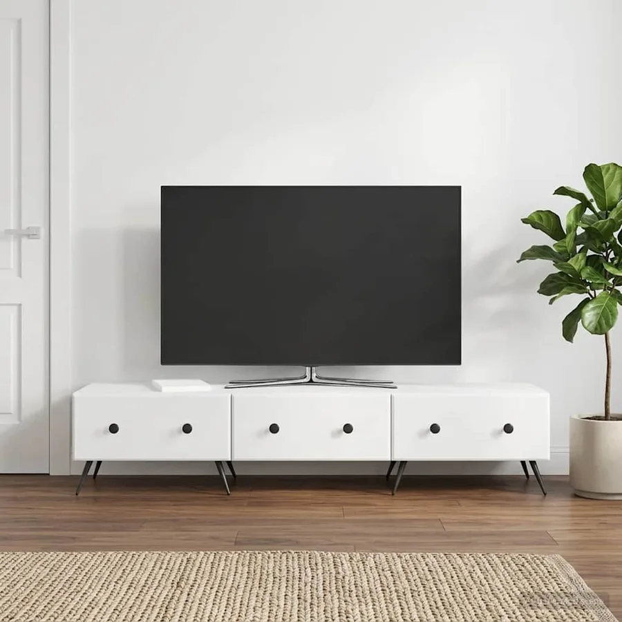 Meuble TV Blanc brillant 147 x 34,5 x 30 cm Bois d'ingénierie - 4