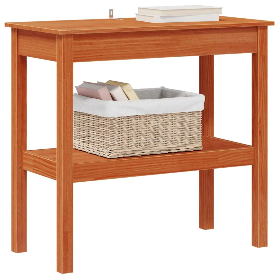 Table console avec étagère Brun Ciré 80 x 40 x 75 cm Pin massif - 3