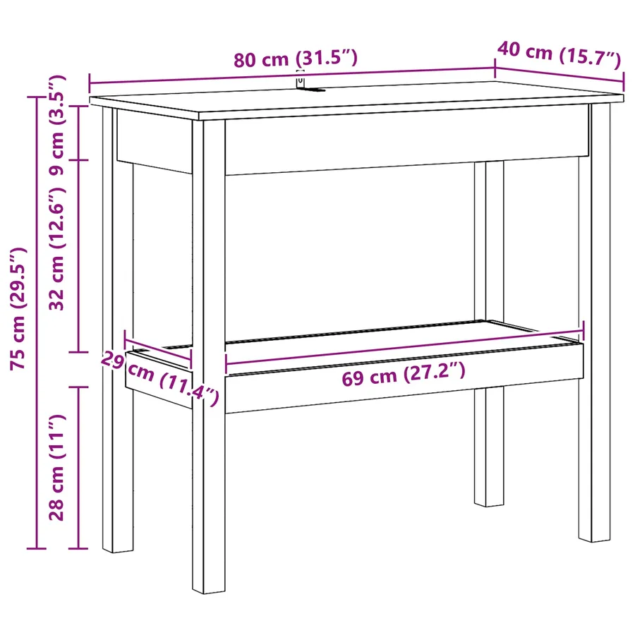 Table console avec étagère Brun Ciré 80 x 40 x 75 cm Pin massif - 6