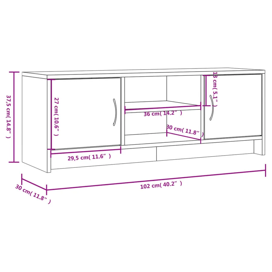 Meuble TV gris béton 102x30x37,5 cm bois d'ingénierie - 11