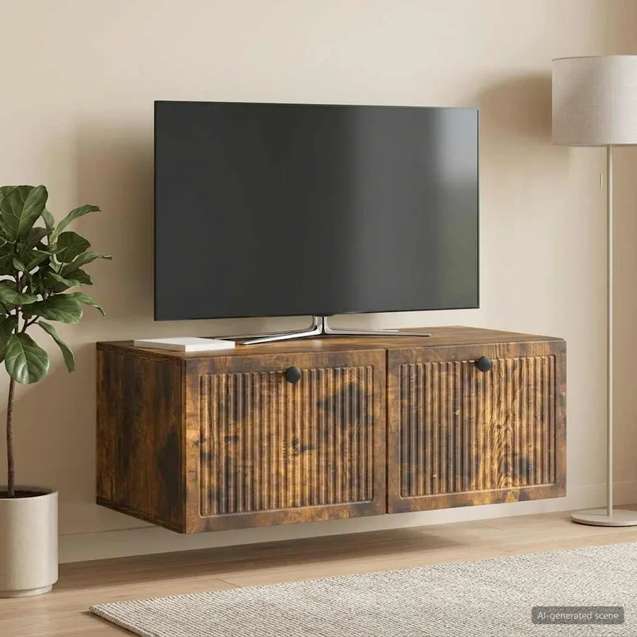 Meuble TV mural Chêne fumé 78,5 x 41 x 30 cm Bois d'ingénierie - 4