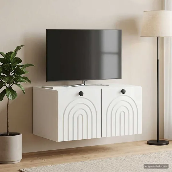 Meuble TV mural Montage mural Blanc brillant 59,5 x 41 x 30 cm