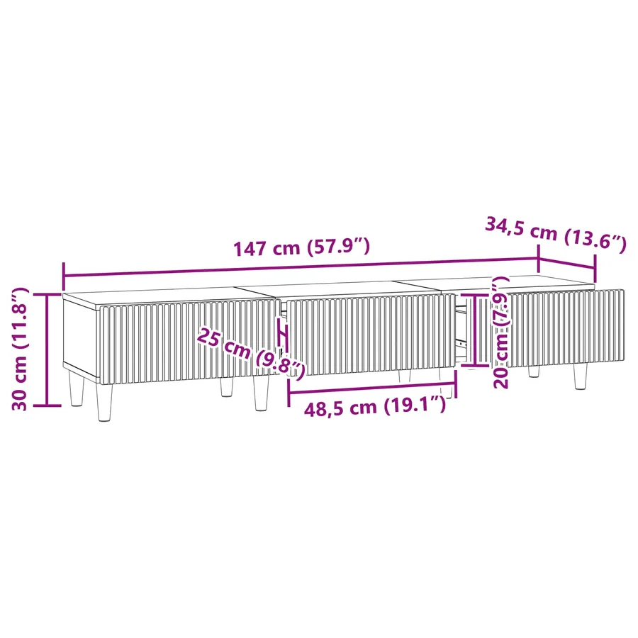 Meuble TV Blanc brillant 147 x 34,5 x 30 cm Bois d'ingénierie - 12