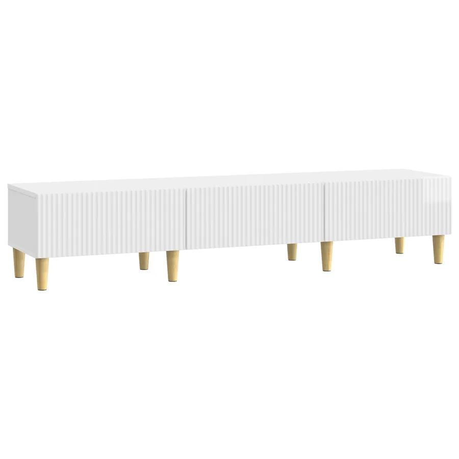 Meuble TV Blanc brillant 147 x 34,5 x 30 cm Bois d'ingénierie - 2