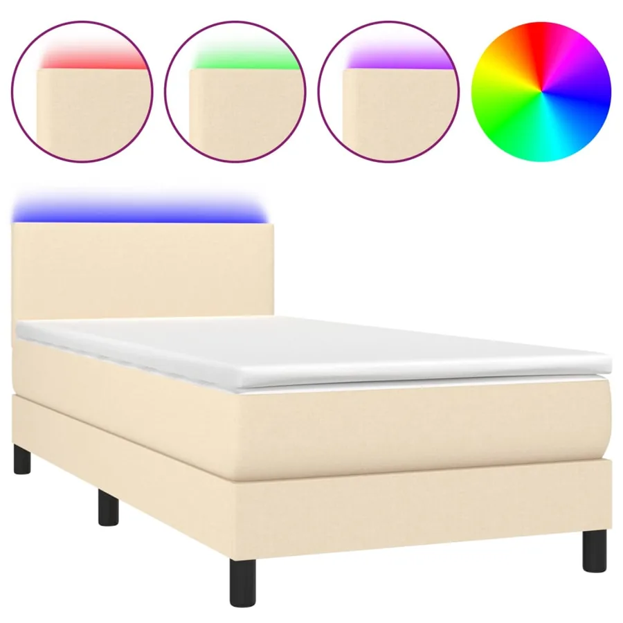 Sommier à lattes de lit avec matelas LED Crème 80x200cm Tissu - 2