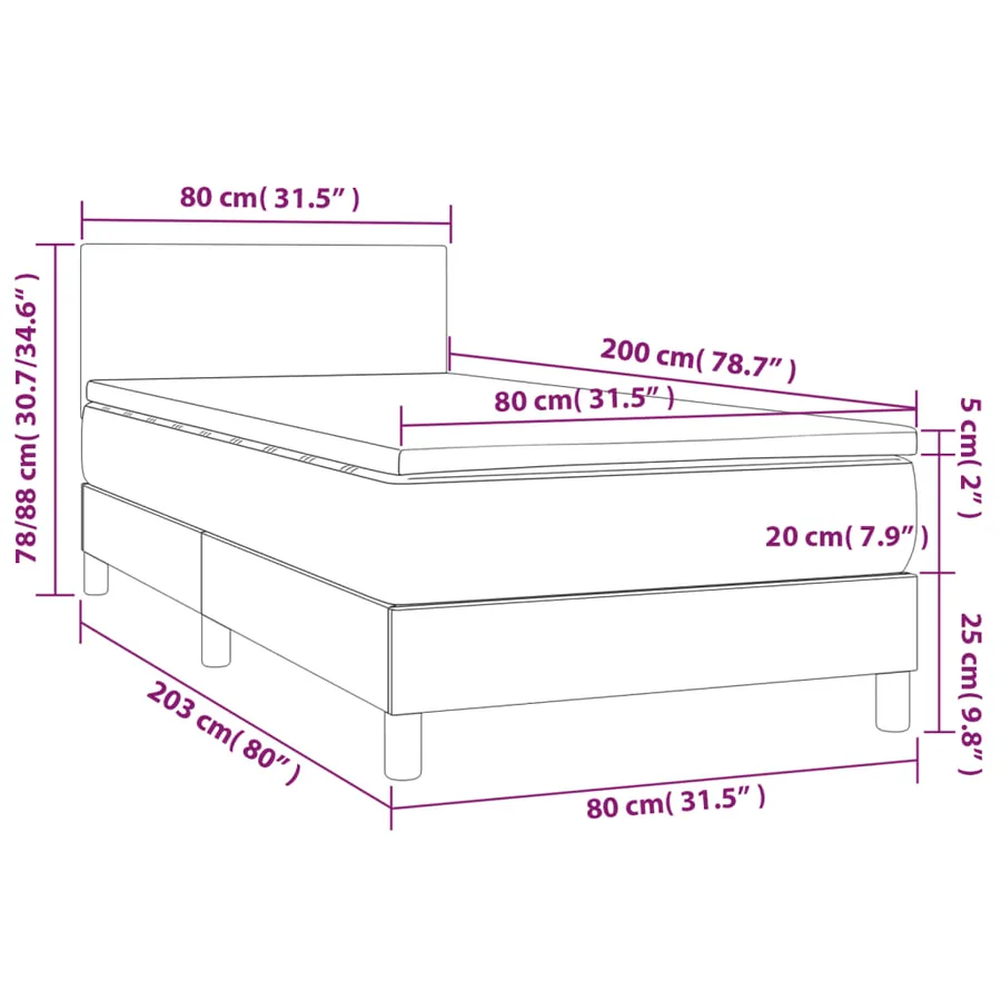 Sommier à lattes de lit avec matelas LED Crème 80x200cm Tissu - 8