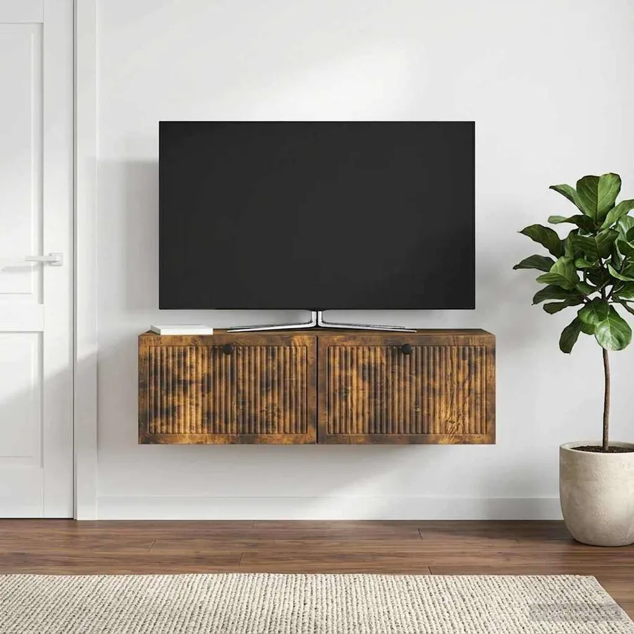 Meuble TV mural Chêne fumé 98 x 31 x 30 cm Bois d'ingénierie - 4