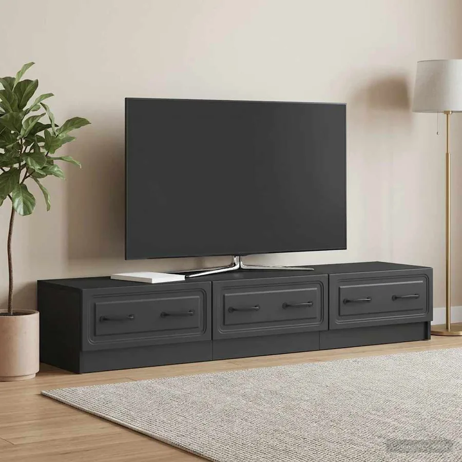 Meuble TV avec tiroir Noir 147 x 34,5 x 27 cm Bois d'ingénierie - 4