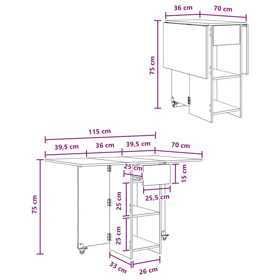 Table à dîner 115 x 70 x 75 cm Bois d'ingénierie Sonoma gris - 13