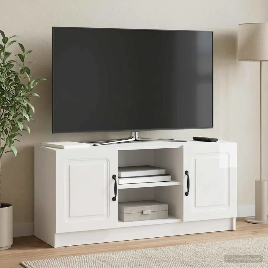 Meuble TV Blanc brillant 102 x 34,5 x 47 cm Bois d'ingénierie