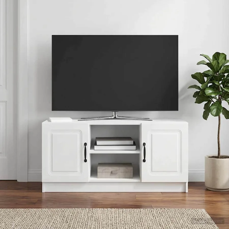 Meuble TV Blanc brillant 102 x 34,5 x 47 cm Bois d'ingénierie - 4