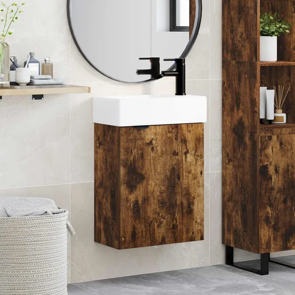 Meuble de salle de bain avec robinet Chêne fumé