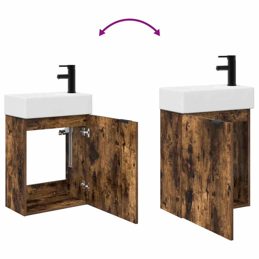 Meuble de salle de bain avec robinet Chêne fumé - 9
