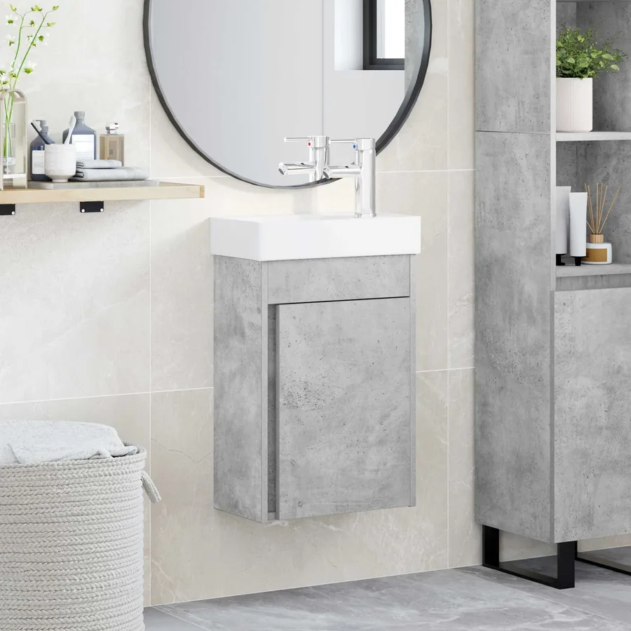 Meuble de salle de bain avec robinet Gris béton