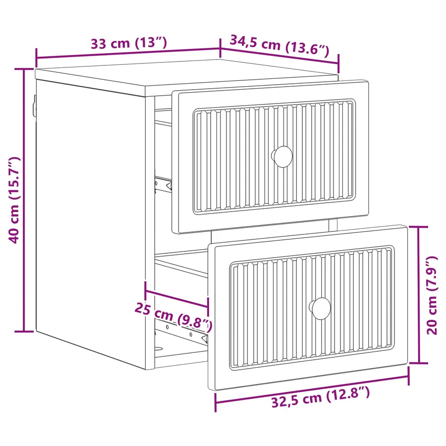 Cabinet de chevet mural 2 pcs Sonoma gris 33 x 34,5 x 40 cm - 12