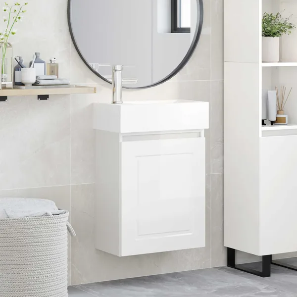 Meuble de salle de bain avec robinet Blanc brillant