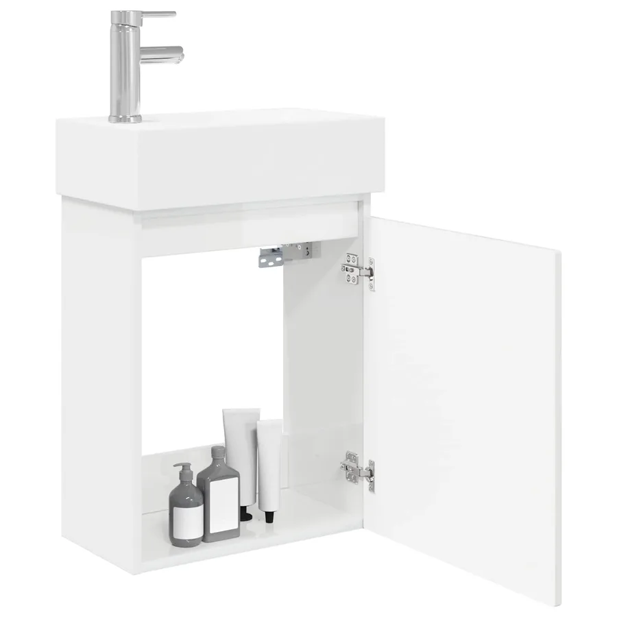 Meuble de salle de bain avec robinet Blanc brillant - 3