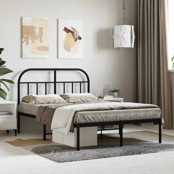 Cadre de lit métal sans matelas avec tête de lit noir 120x200cm