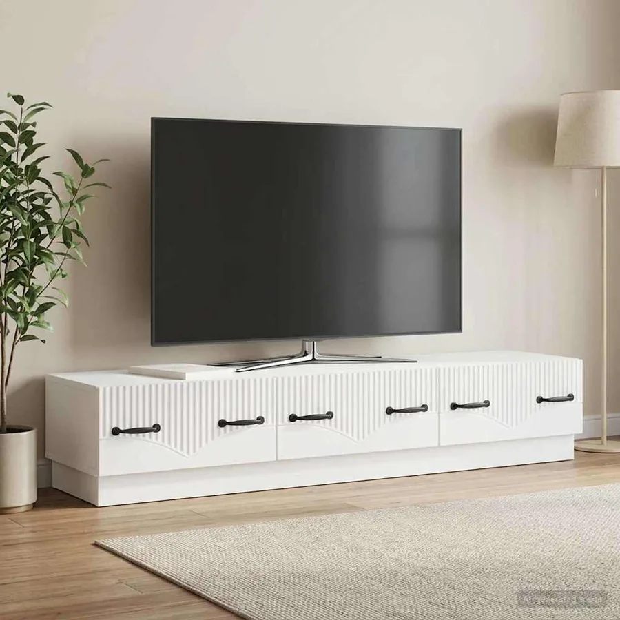 Meuble TV Blanc brillant 147 x 34,5 x 27 cm Bois d'ingénierie - 4