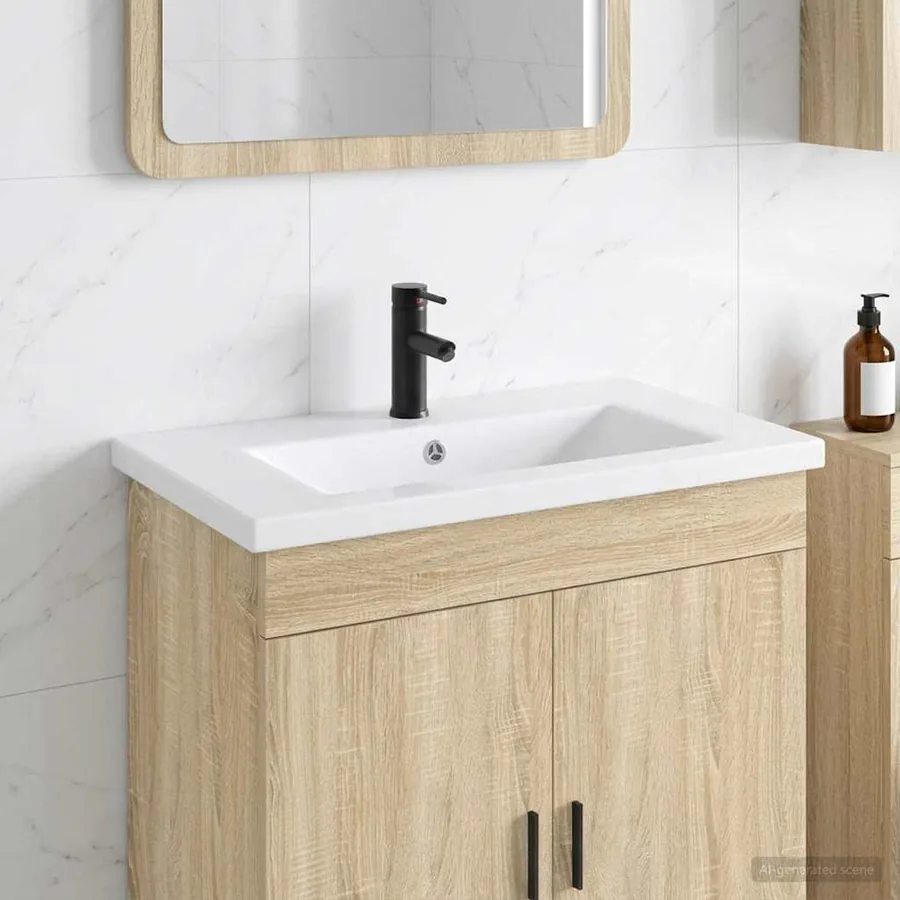 Lavabo de salle de bains Noir Mat 81 x 40 x 17,5 cm métal