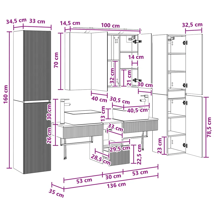 Ensemble de mobilier de salle de bain 6 pcs Sonoma gris - 16