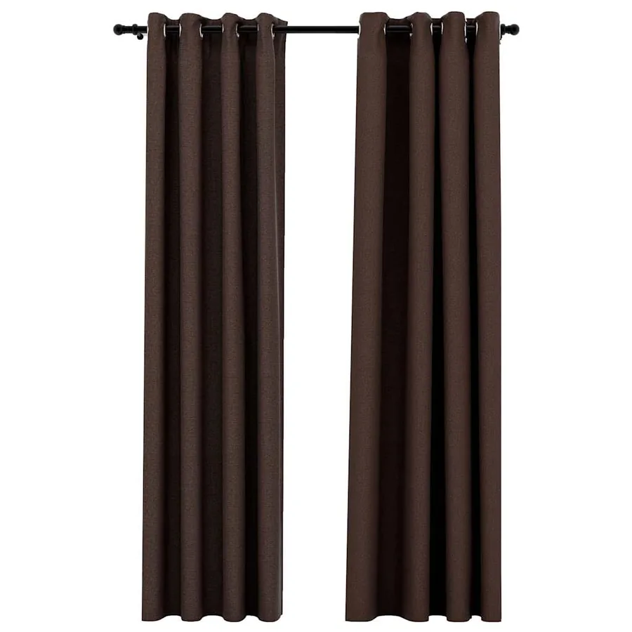Rideaux occultants Aspect lin avec œillets 2pcs Taupe 140x225cm - 2