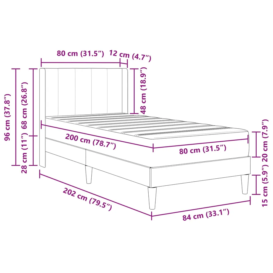 Cadre de lit avec matelas Gris clair 80 x 200 cm Velours - 11