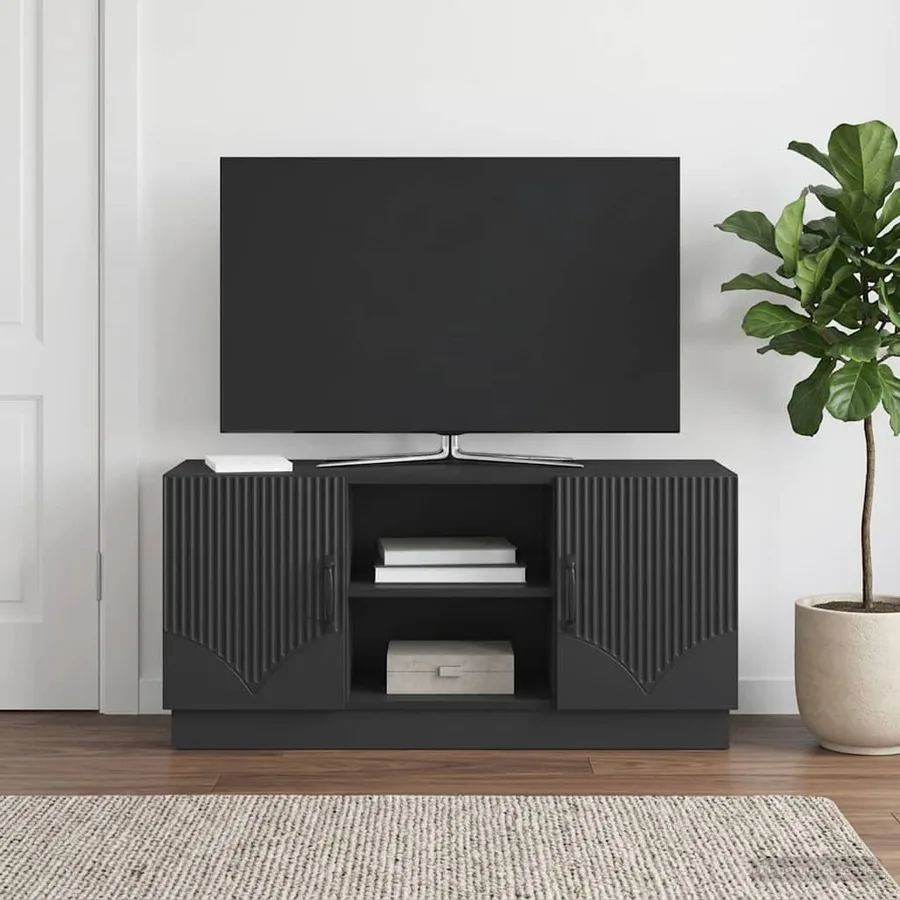 Meuble TV Noir 102 x 34,5 x 47 cm Bois d'ingénierie - 4