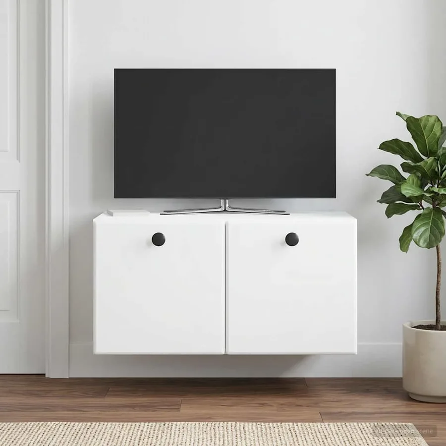 Meuble TV mural 59,5 x 31 x 30 cm Blanc Bois d'ingénierie - 4